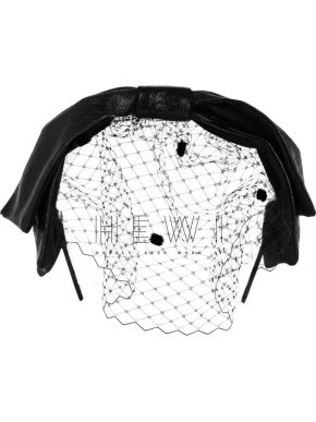 Eugenia Kim Carmel Glossed Leather And Tulle Bow Headband