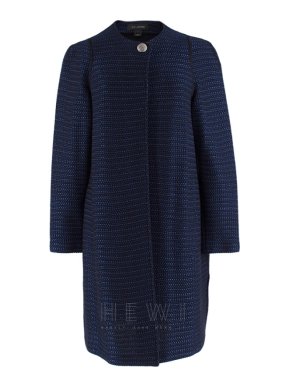 St. John navy tweed-knit collarless jacket