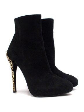 Ralph Lauren Ornate-Heel Black Ankle Boots