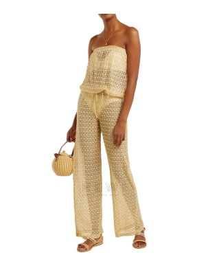 Melissa Odabash gold crochet-knit strapless SWIMWEAR / BEACHWARE JUMPSUIT