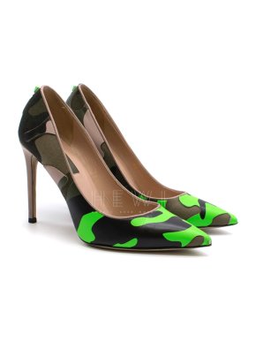 Valentino Rockstud Camouflage Neon Green Pumps