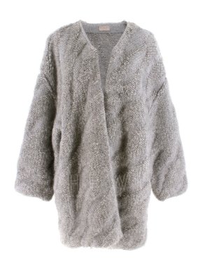 MRZ Grey Textured Angora  Wool-Blend Oversized Cardigan