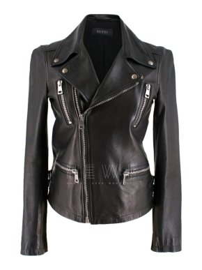 Gucci Bird Embellished-Back Leather Biker Jacket