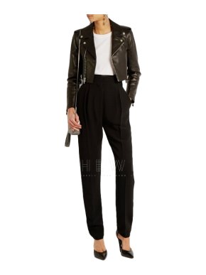 Saint Laurent black leather cropped jacket