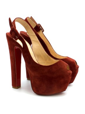 Christian Louboutin Red Suede Platform Peep Toe Slingback Sandals