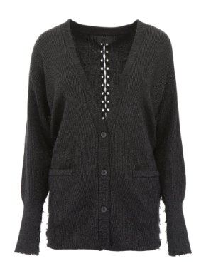 RTA Maxi Black Glitter Cardigan With Rings