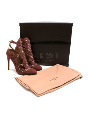 Alaia Burgundy Studded Muilti-Strap Sandals