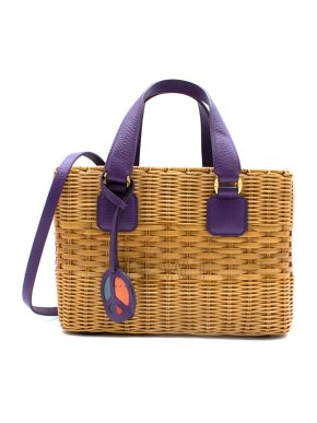 Mark Cross Manray Purple Raffia Tote Bag
