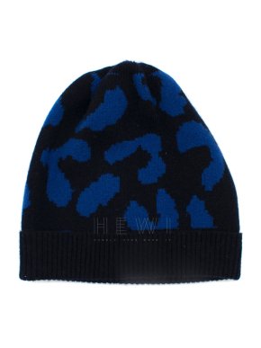 Madeleine Thompson Blue Cashmere Leopard Print Beanie