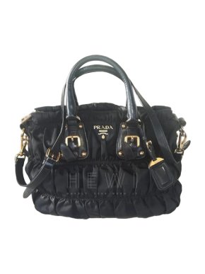 Prada Black Nylon Gaufre Ruched Medium Bag