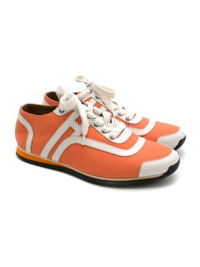 Hermes Neon Orange Canvas H Trainer