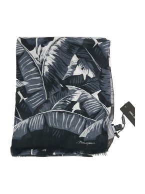 Dolce & Gabbana Men's Black Banana Leaf Print Scarf