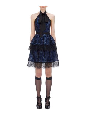 Self Portrait Tiered Check Sequin Mini Dress