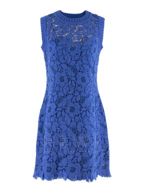 Ermanno Scervino Blue Sleeveless Lace Knit Dress