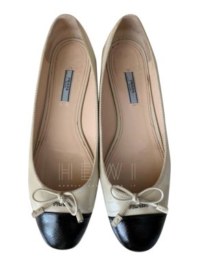 Prada Two-Tone Saffiano Leather Ballerina Flats
