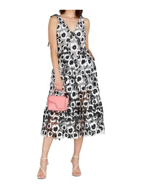 Self-Portrait Monochrome Floral Guipure Lace Midi Dress
