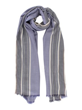 Loro Piana Blue & Grey Striped Frayed Scarf