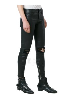 RTA Distressed Black Leather Skinny Pants