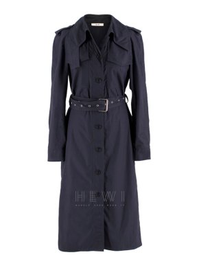 Celine Navy Blue Eyelet Belted Trench Coat