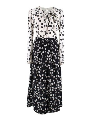 Self-Portrait Floral Print Black & White Midi Dress