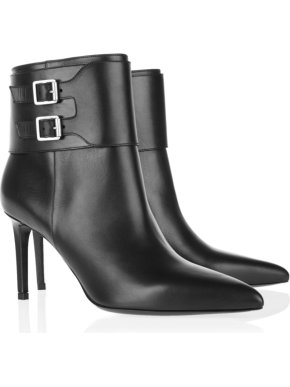Saint Laurent Black Leather Buckle Detail Ankle Boots