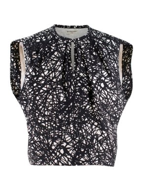 Balenciaga Black and White Printed Silk Sleeveless Top