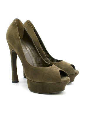 Saint Laurent Suede Platform Peep Toe Pumps