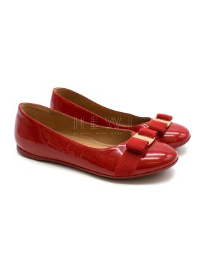 Salvatore Ferragamo Girls Red Patent Leather Ballet Flats