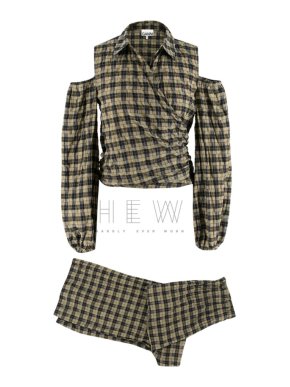 Ganni Charron Plaid Trousers & Cold Shoulder Top