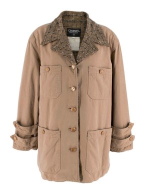 Chanel Taupe Tweed Lined Wool Jacket
