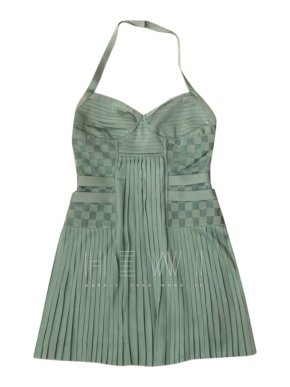 Balmain Mint Green Halterneck Pleated Dress