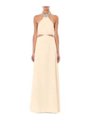 Alexander McQueen Crepe Embellished Halterneck Cut-Out Gown