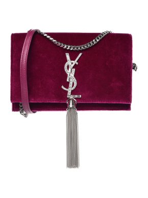 Saint Laurent Red Velvet Crystal Monogram Kate Bag