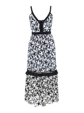 Self Portrait Line Floral Lace Midi Dress