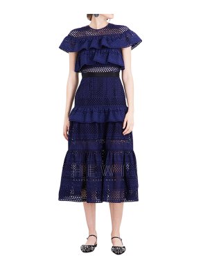 Self-Portrait Navy Floral Broderie Midi Dress