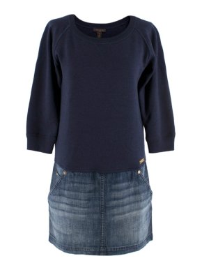 Louis Vuitton Navy Sweatshirt Denim Skirt Dress