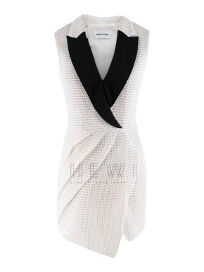 Self-Portrait Black & White Mesh Tuxedo Dress