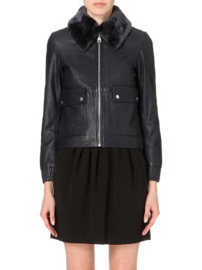 Claudie Pierlot Leather Fur Trim Jacket