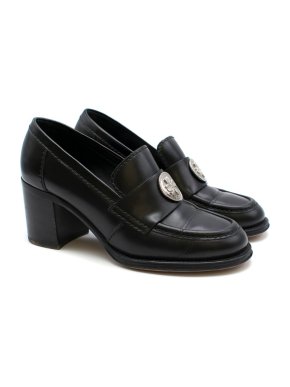Chanel black clover embellished mid heel loafers