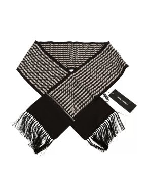 Dolce & Gabbana Men's Black & White Silk Fringe Scarf
