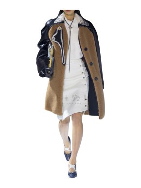 Louis Vuitton Leather Paneled Teddy Bear Coat with Leather Sleeves