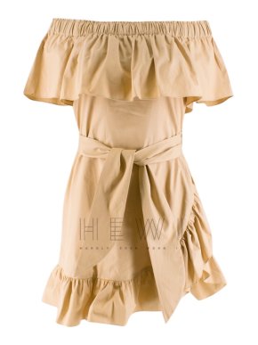 Sandro Beige Off Shoulder Ruffled Mini Dress