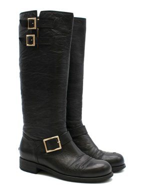 Jimmy Choo Black Yule leather biker knee boots