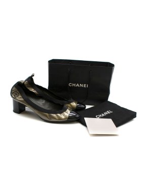 Chanel Metallic Patent Elastic Low Heel Pumps
