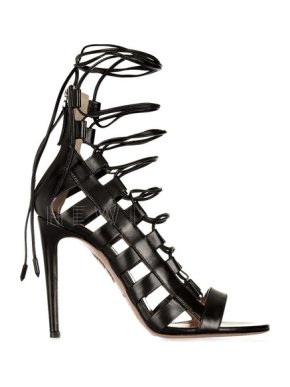 Aquazzura Amazon Black Leather Lace-Up Sandals