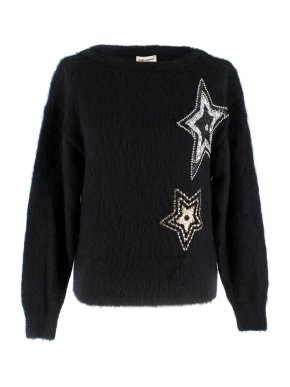 Saint Laurent Black Mohair Star Embellished Jumper