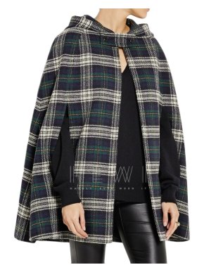 Saint Laurent Hooded Plaid Wool Cape