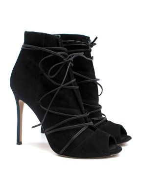 Gianvito Rossi black open toe lace up booties