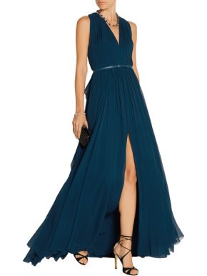 Elie Saab Blue Pleated silk-chiffon gown