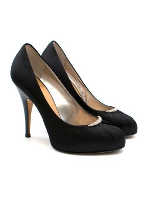 Guiseppe Zanotti Black Satin Platform Embellished Pumps